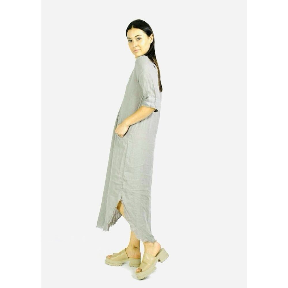 Jaga Linen Anne Dress Distressed Size 0 Hand Made In USA Light‎ Sage Green